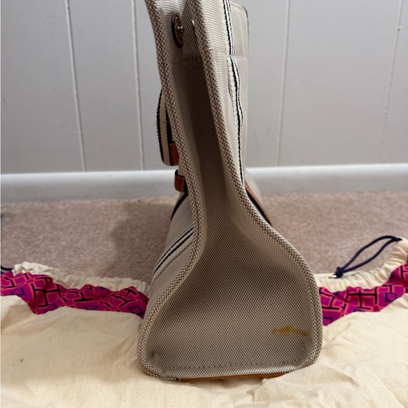 Tory Burch Beige Tote with Multicolor Striped Handles - Picture 3 of 8